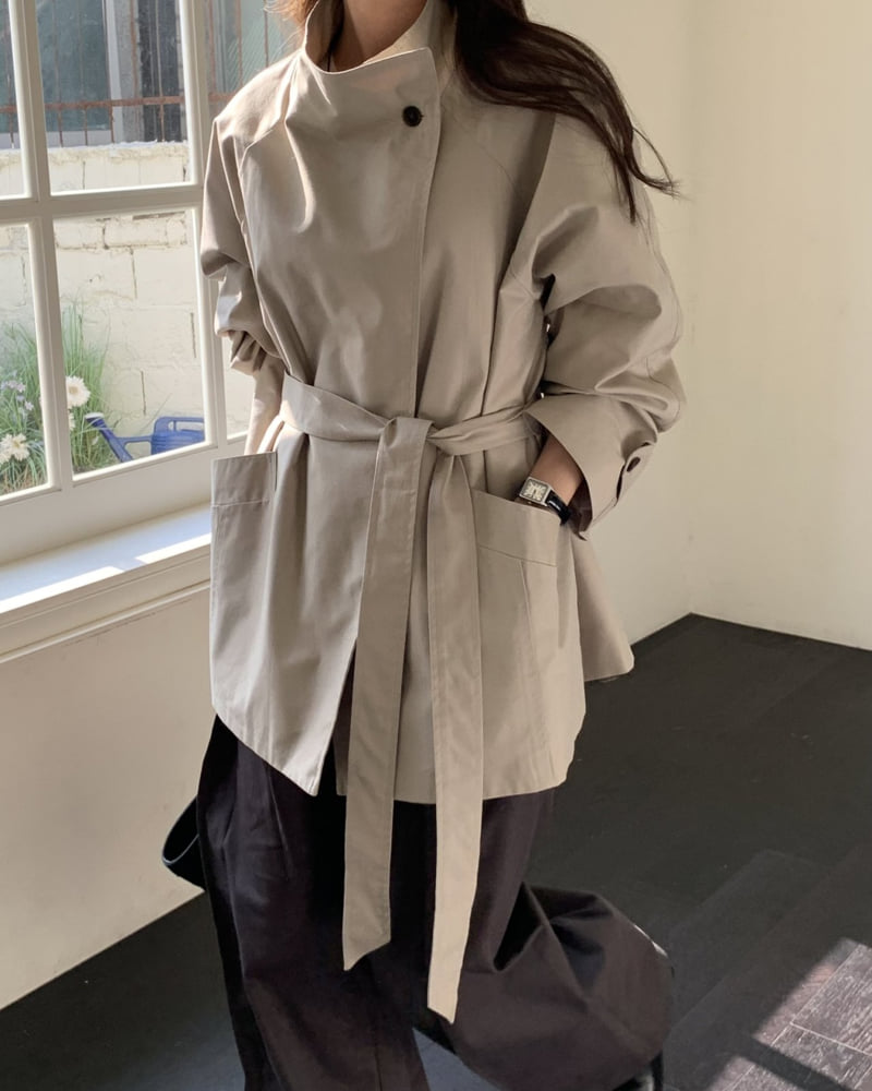 Something Else - Korean Women Fashion - #restrostyle - Leaf Field Trench Coat - 5
