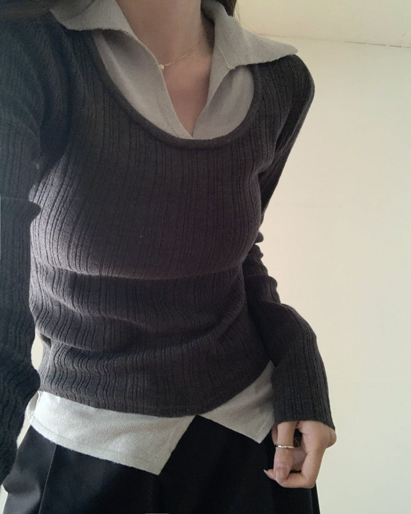 Something Else - Korean Women Fashion - #shopsmall - Merci Contrast Collar Knit - 8