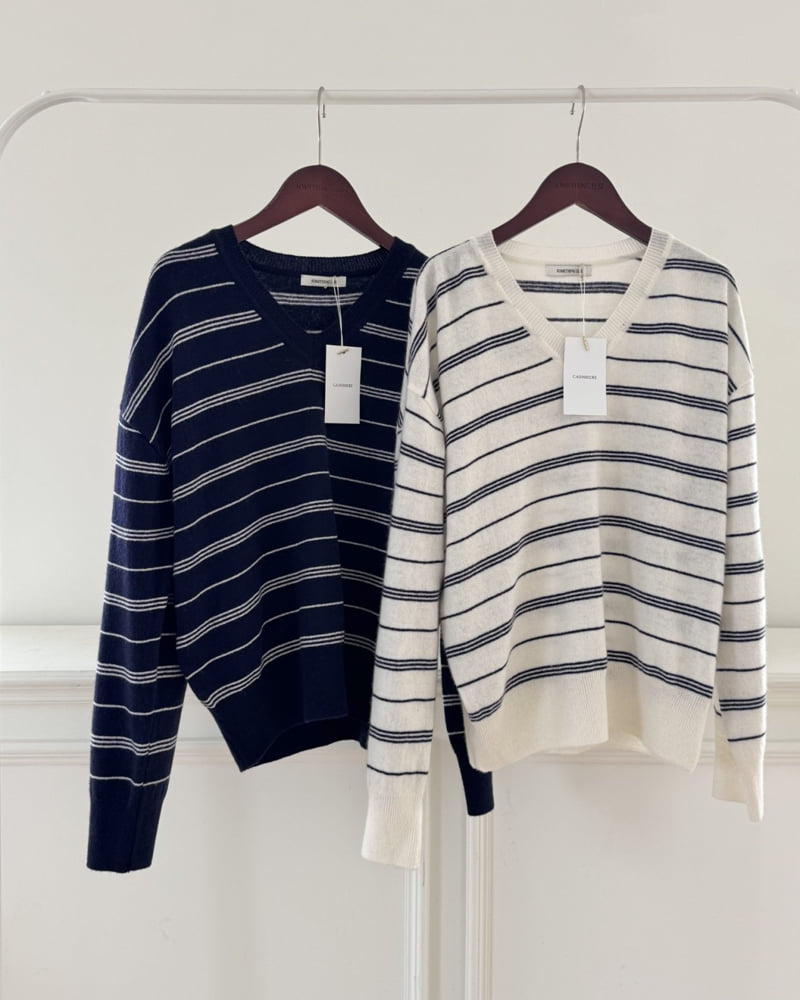 Something Else - Korean Women Fashion - #thatsdarling - Cozy Stripe V-Neck Knit - 7