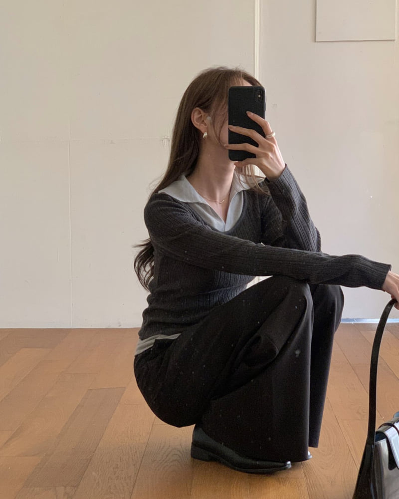 Something Else - Korean Women Fashion - #vintageinspired - Merci Contrast Collar Knit - 3