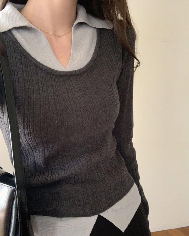 Something Else - Korean Women Fashion - #vintageinspired - Merci Contrast Collar Knit - 4