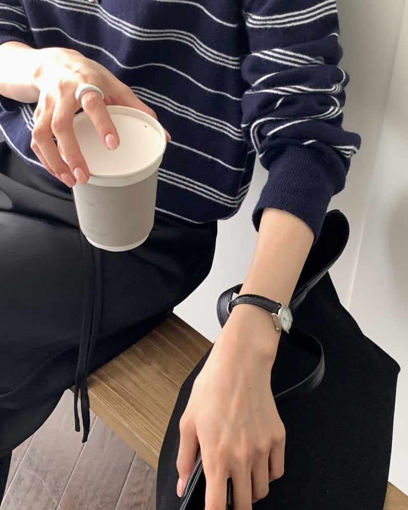 Something Else - Korean Women Fashion - #vintagekidsstyle - Cozy Stripe V-Neck Knit - 2