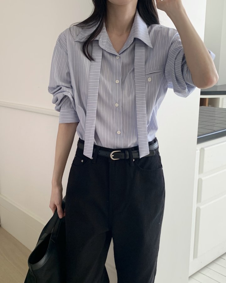 Something Else - Korean Women Fashion - #womensfashion - Ale Tie Stripe Shirt - 3