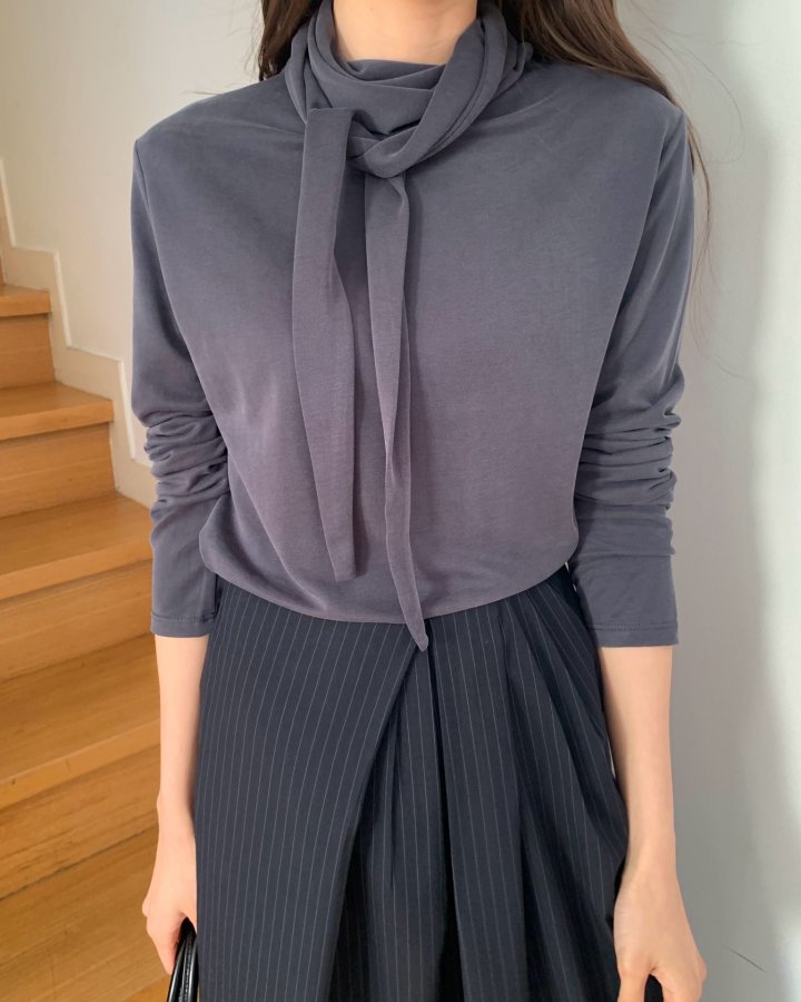 Something Else - Korean Women Fashion - #womensfashion - Meringue Scarf Shirring Tee - 2