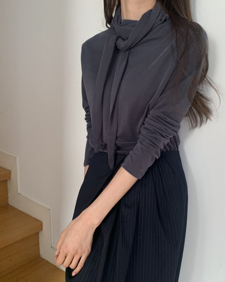 Something Else - Korean Women Fashion - #momslook - Meringue Scarf Shirring Tee - 4