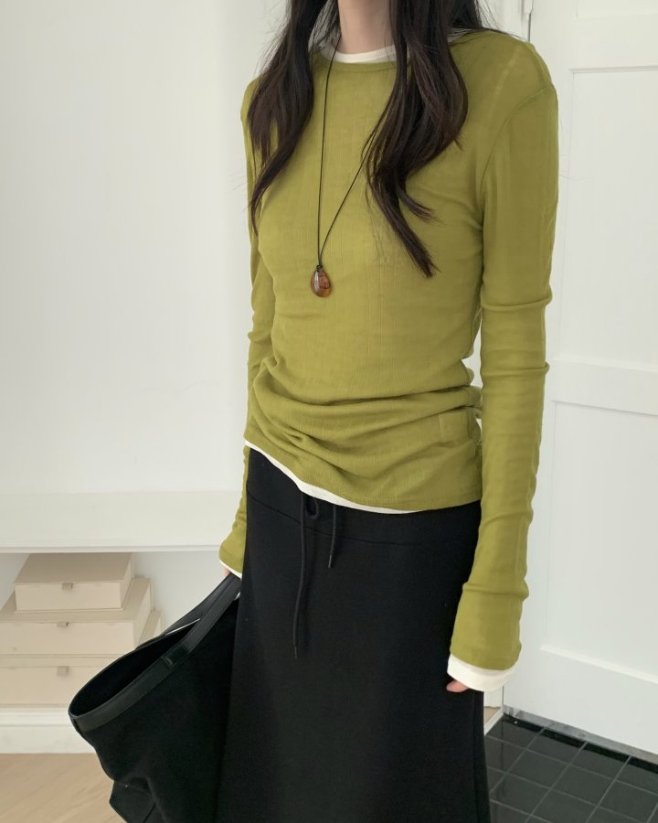 Something Else - Korean Women Fashion - #womensfashion - Tove Sheer Ribbed Tee - 12
