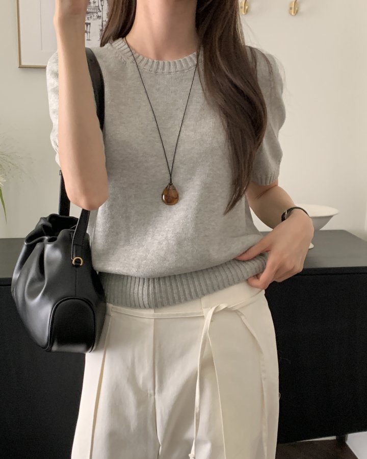 Something Else - Korean Women Fashion - #momslook - Eddie Cotton Short Sleeve Knit - 4