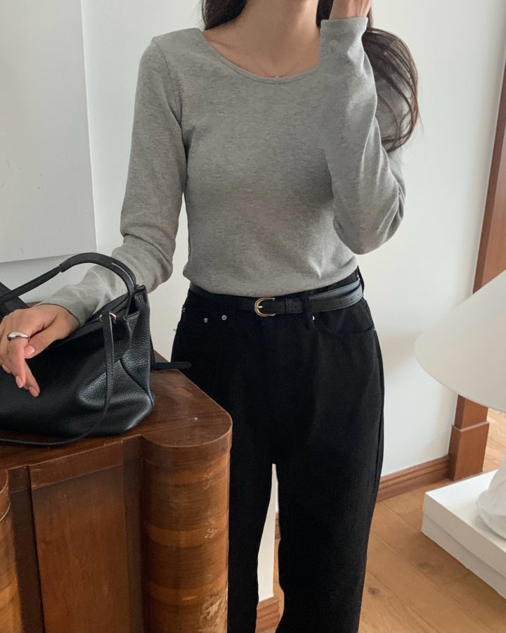 Something Else - Korean Women Fashion - #womensfashion - Salt Ribbed U-Neck Tee - 3