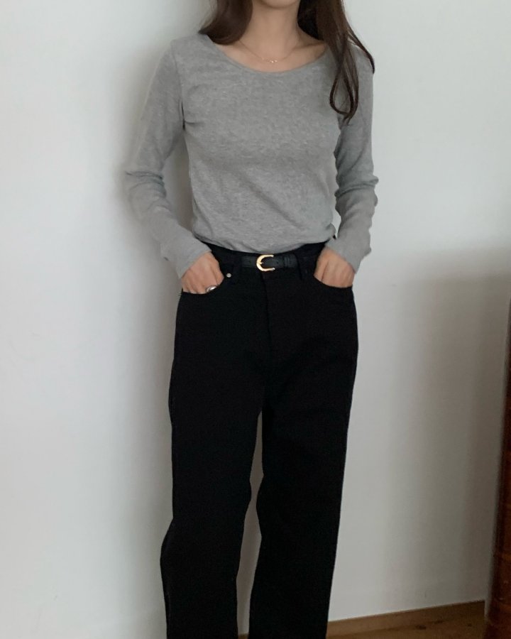 Something Else - Korean Women Fashion - #womensfashion - Salt Ribbed U-Neck Tee - 5