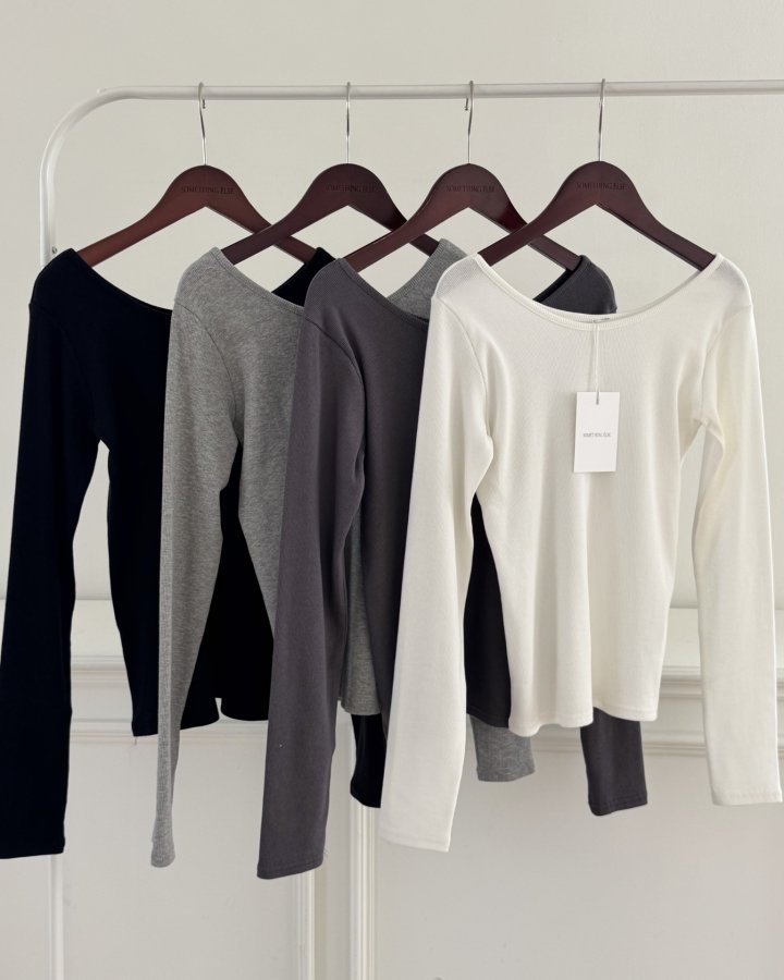 Something Else - Korean Women Fashion - #womensfashion - Salt Ribbed U-Neck Tee - 9