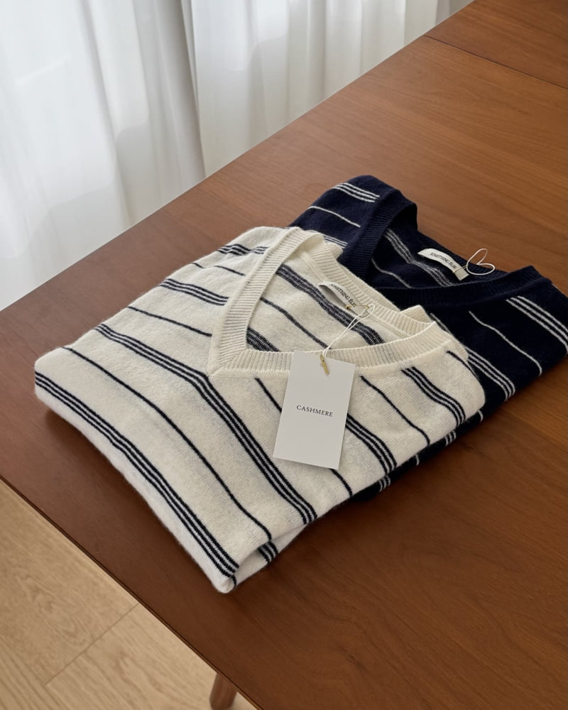Something Else - Korean Women Fashion - #womensfashion - Cozy Stripe V-Neck Knit - 10
