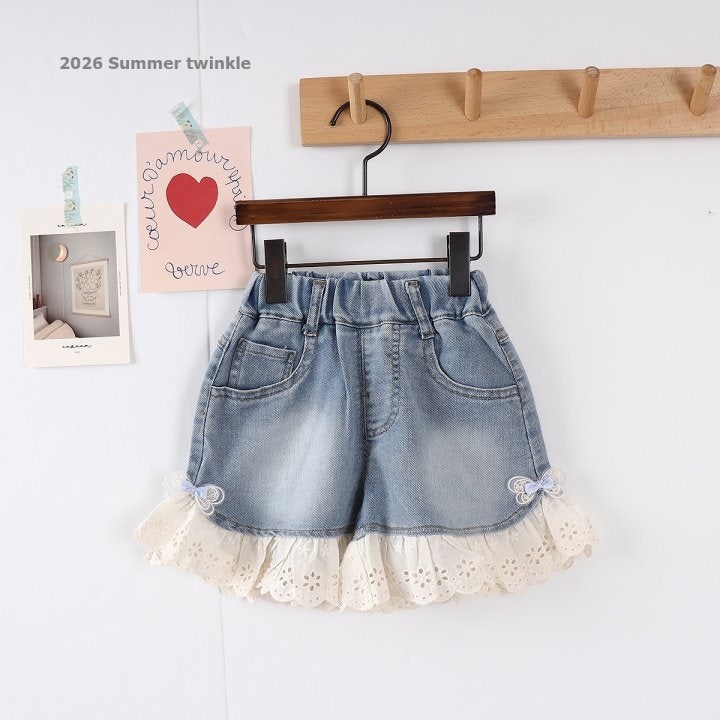 Twinkle - Korean Children Fashion - #fashionkids - Denim Lace Shorts