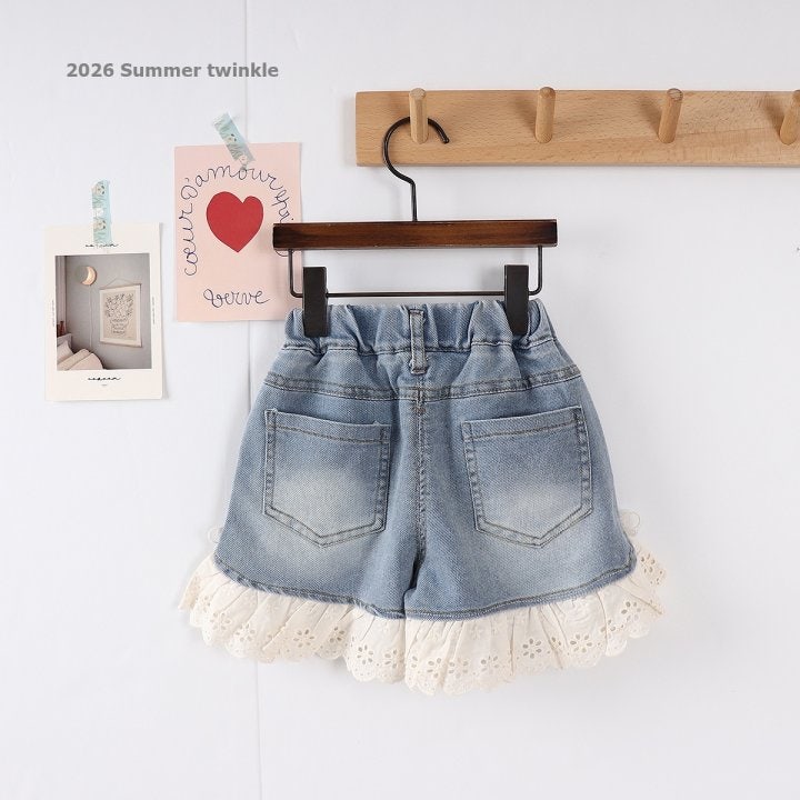 Twinkle - Korean Children Fashion - #kidsshorts - Denim Lace Shorts - 2