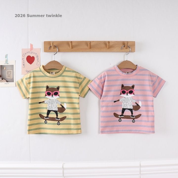 Twinkle - Korean Children Fashion - #kidsshorts - Striped Fox Tee - 4