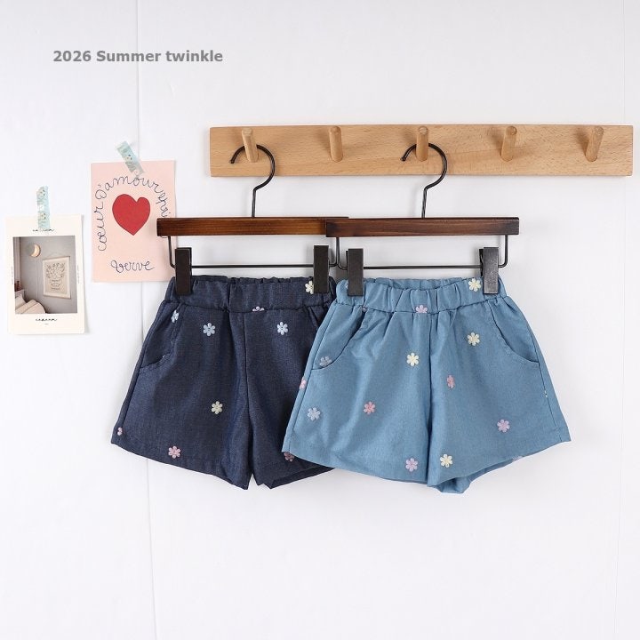 Twinkle - Korean Children Fashion - #todddlerfashion - Flower Embroidered Denim Pants