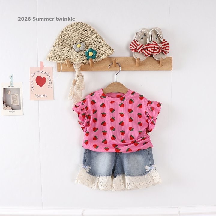 Twinkle - Korean Children Fashion - #todddlerfashion - Strawberry Frill Tee - 8