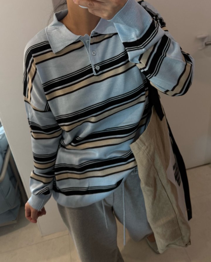 Uoov - Korean Women Fashion - #momslook - Now Stripe Collar Knit - 5