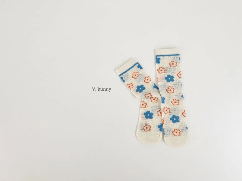 V Bunny - Korean Children Fashion - #childofig - Blue Flower Socks Set - 8