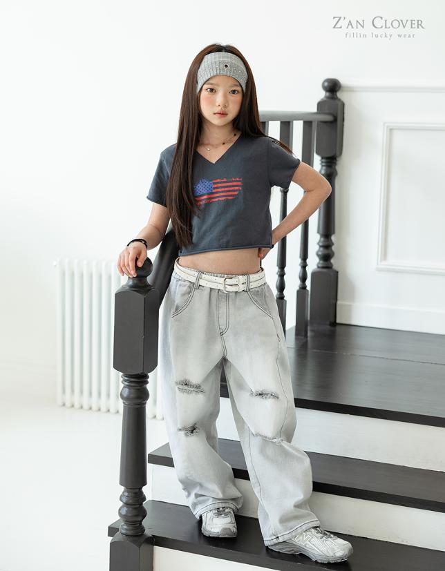 Zan Clover - Korean Children Fashion - #Kfashion4kids - D-Line Damaged Denim Pants - 12