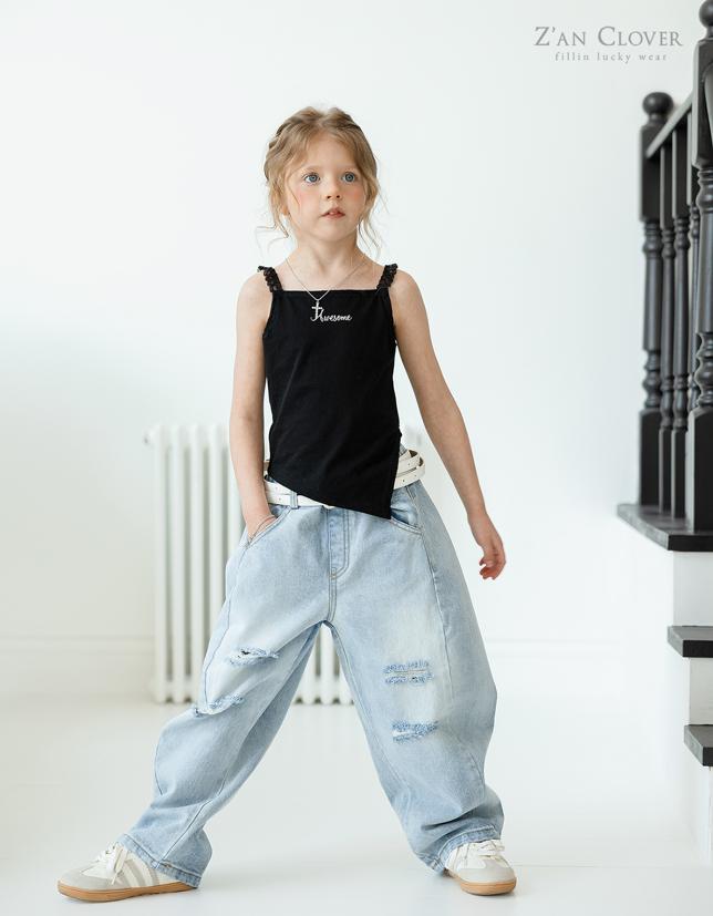 Zan Clover - Korean Children Fashion - #childrensboutique - D-Line Damaged Denim Pants - 5