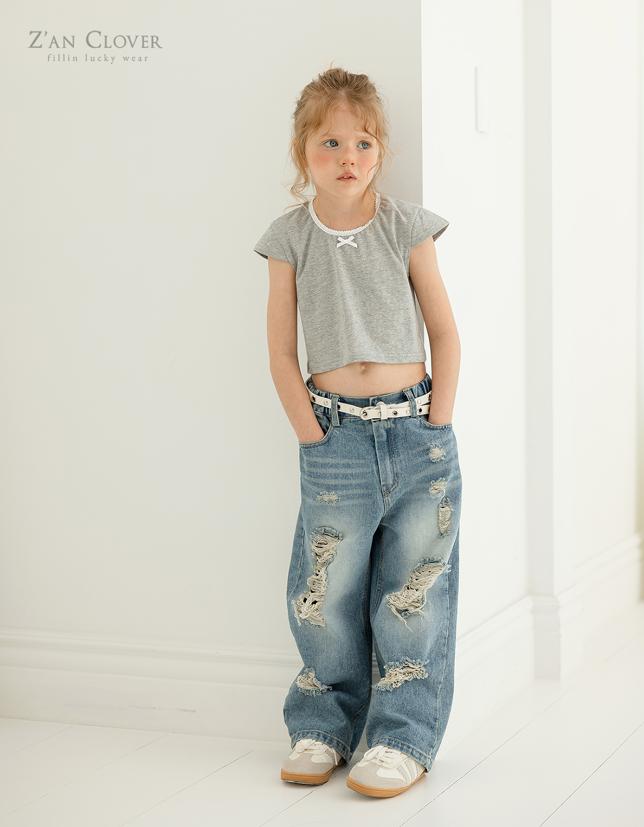 Zan Clover - Korean Children Fashion - #childrensboutique - Heavy Damaged Denim Pants - 11