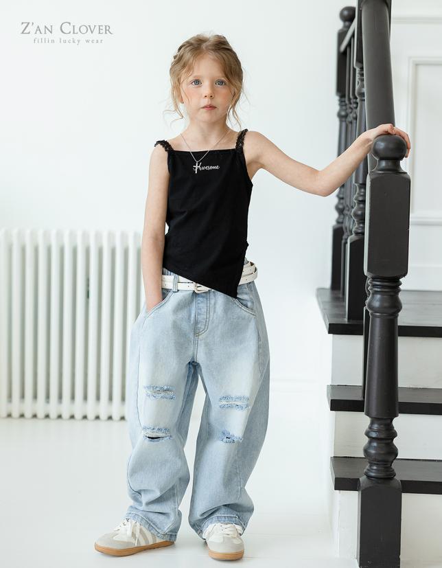 Zan Clover - Korean Children Fashion - #designkidswear - D-Line Damaged Denim Pants - 6