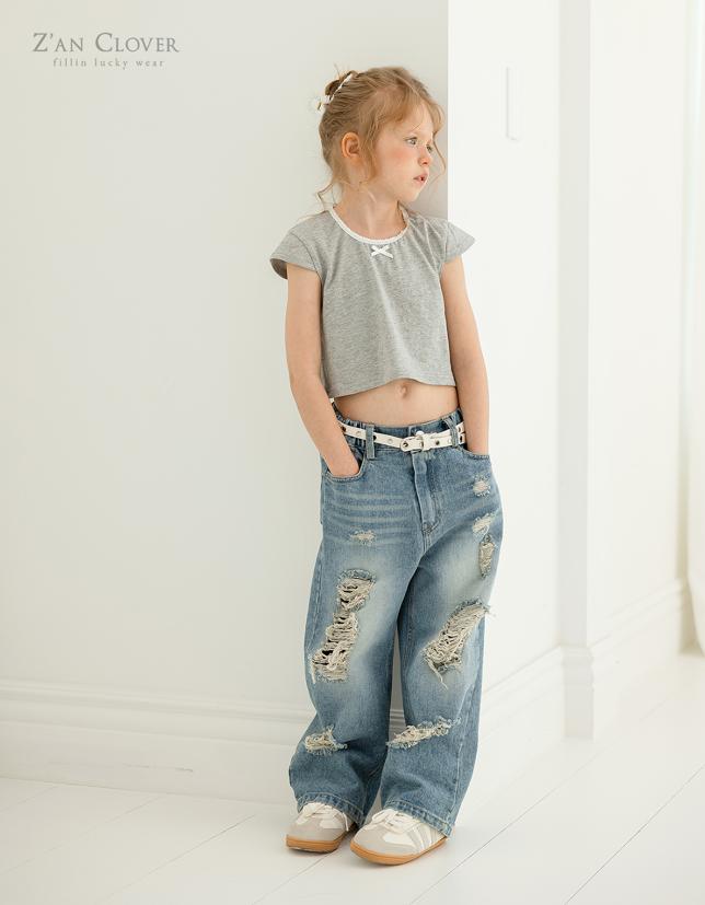 Zan Clover - Korean Children Fashion - #designkidswear - Heavy Damaged Denim Pants - 12