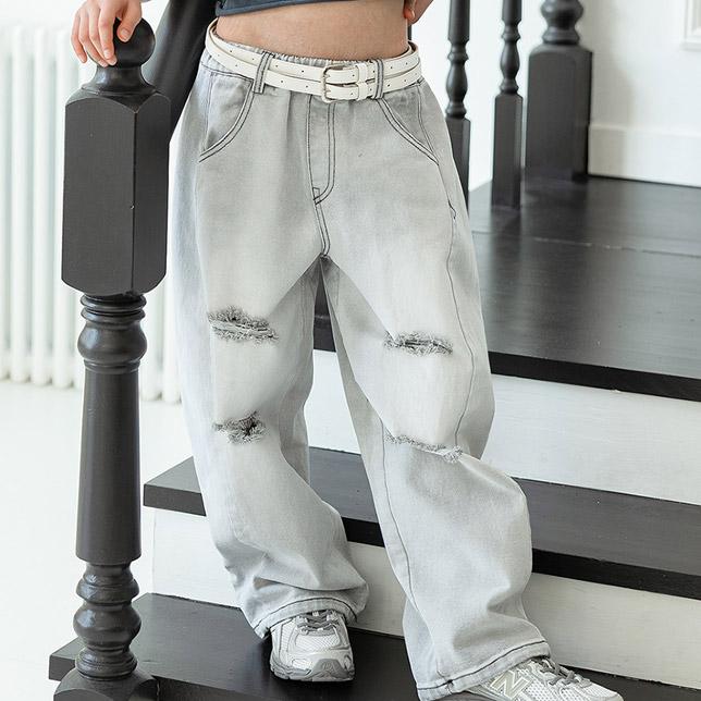 Zan Clover - Korean Children Fashion - #kidsstore - D-Line Damaged Denim Pants - 10