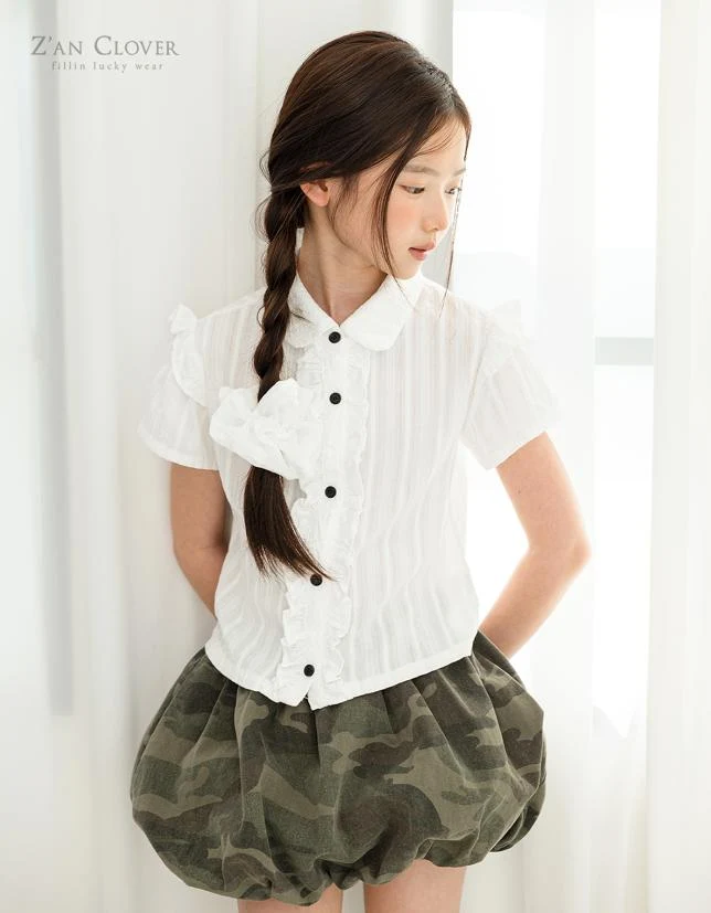 Zan Clover - Korean Children Fashion - #kidsshorts - Romantic Frill Blouse - 4