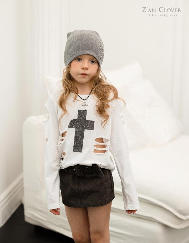 Zan Clover - Korean Children Fashion - #kidsstore - Damaged Cross Tee - 6