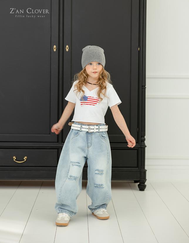 Zan Clover - Korean Children Fashion - #kidsshorts - USA Flag Crop Tee - 4