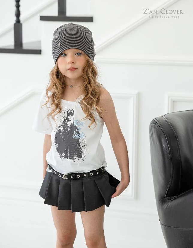 Zan Clover - Korean Children Fashion - #kidzfashiontrend - Lace Strap Punk Tee - 6