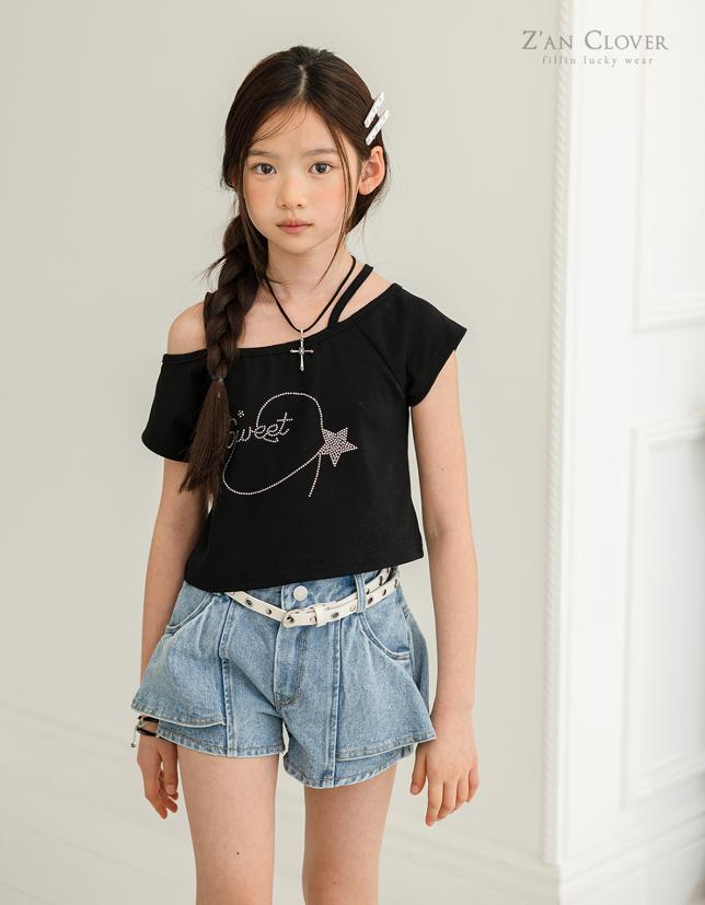 Zan Clover - Korean Children Fashion - #littlefashionista - Denim Flare Shorts - 10