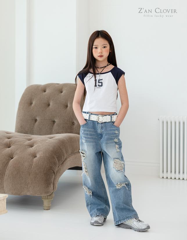 Zan Clover - Korean Children Fashion - #littlefashionista - Heavy Damaged Denim Pants - 5