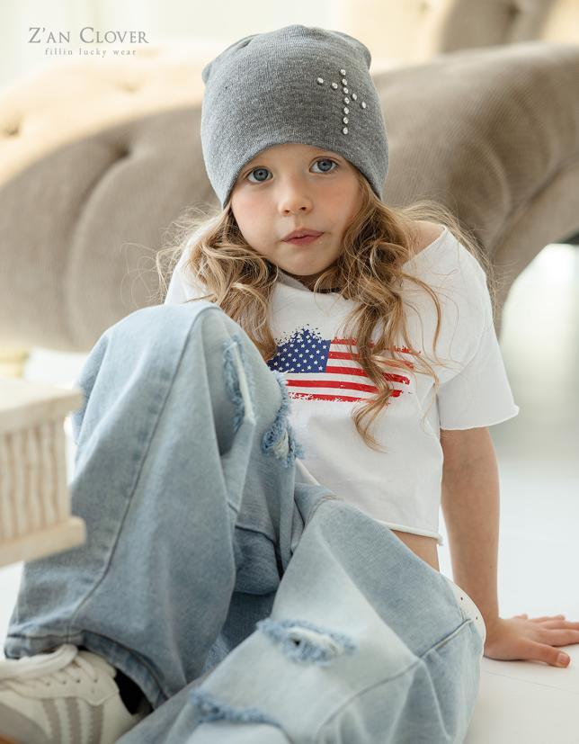 Zan Clover - Korean Children Fashion - #magicofchildhood - USA Flag Crop Tee - 8