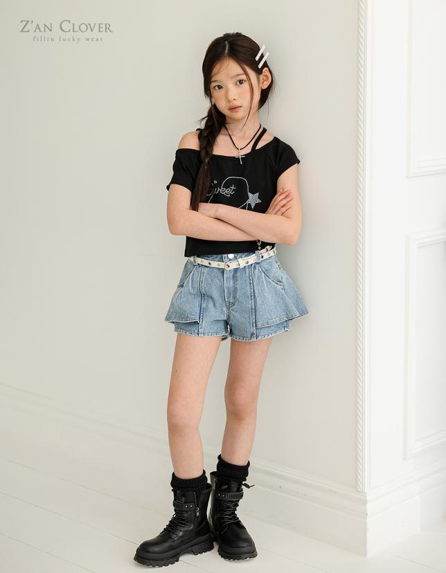 Zan Clover - Korean Children Fashion - #minifashionista - Denim Flare Shorts - 12