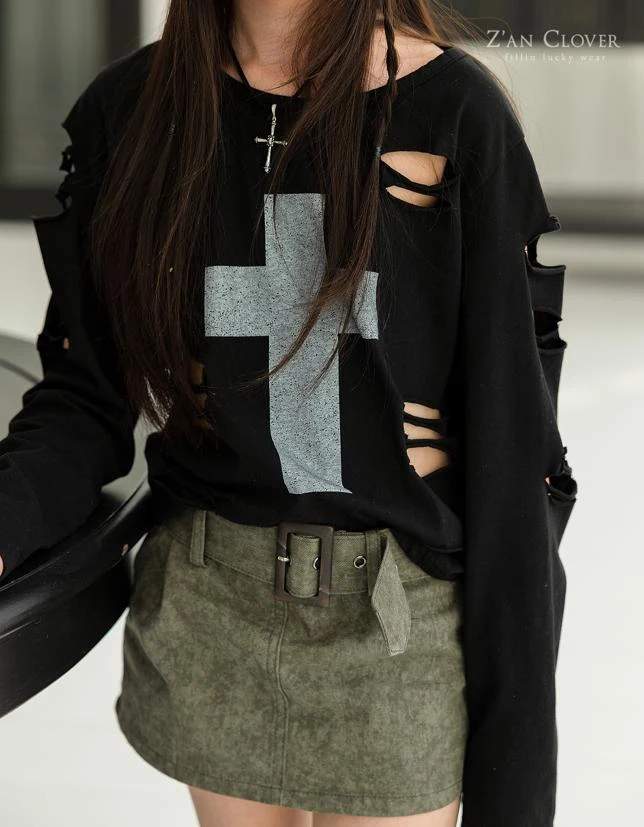 Zan Clover - Korean Children Fashion - #minifashionista - Damaged Cross Tee - 11