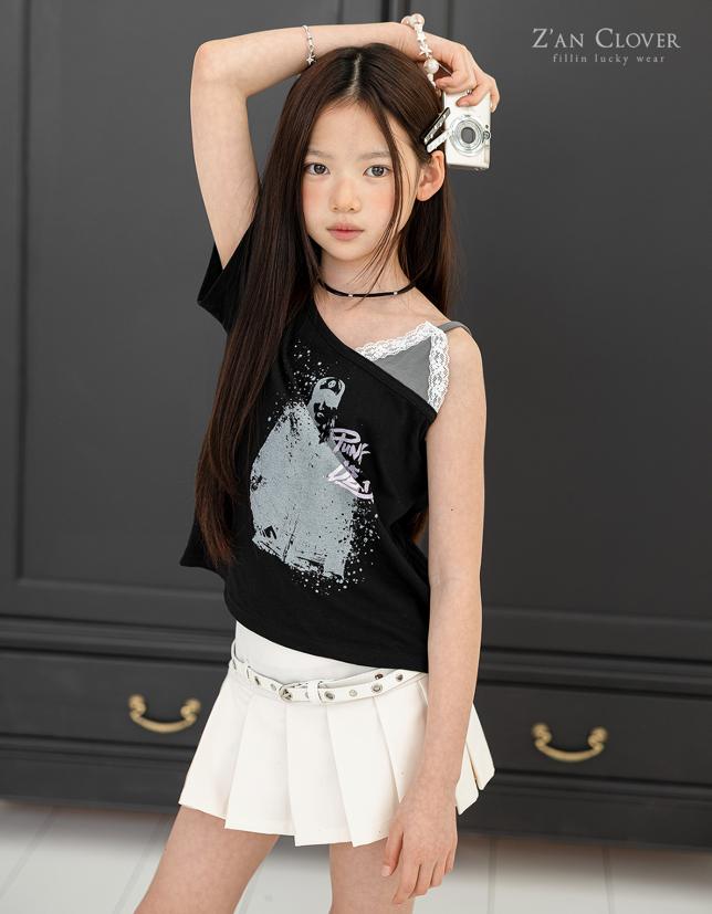 Zan Clover - Korean Children Fashion - #minifashionista - Lace Strap Punk Tee - 10
