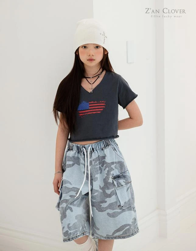 Zan Clover - Korean Children Fashion - #minifashionista - Cargo Camo Denim Bermuda Shorts - 6