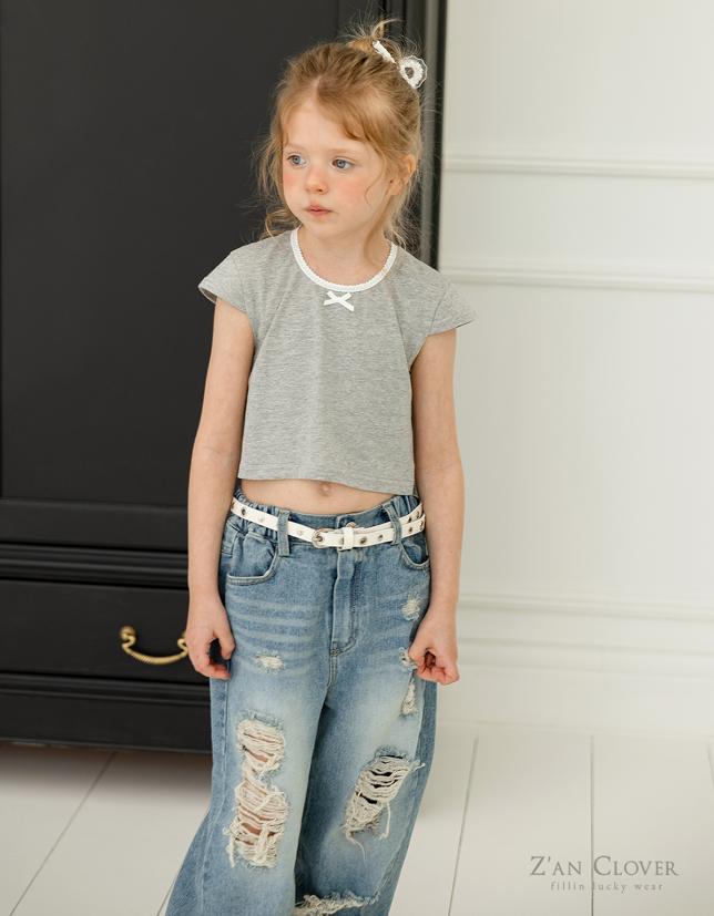 Zan Clover - Korean Children Fashion - #prettylittlegirls - Heavy Damaged Denim Pants - 8