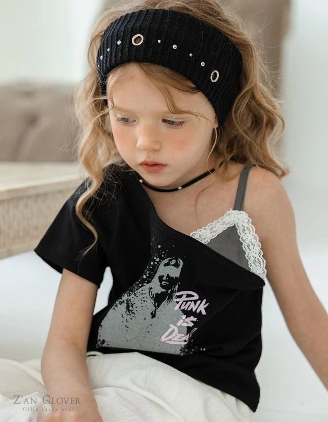 Zan Clover - Korean Children Fashion - #prettylittlegirls - Lace Strap Punk Tee - 11