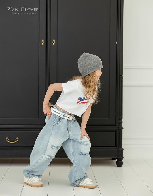 Zan Clover - Korean Children Fashion - #prettylittlegirls - USA Flag Crop Tee - 10