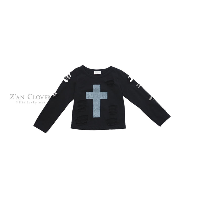 Zan Clover - Korean Children Fashion - #toddlerclothing - Damaged Cross Tee - 6