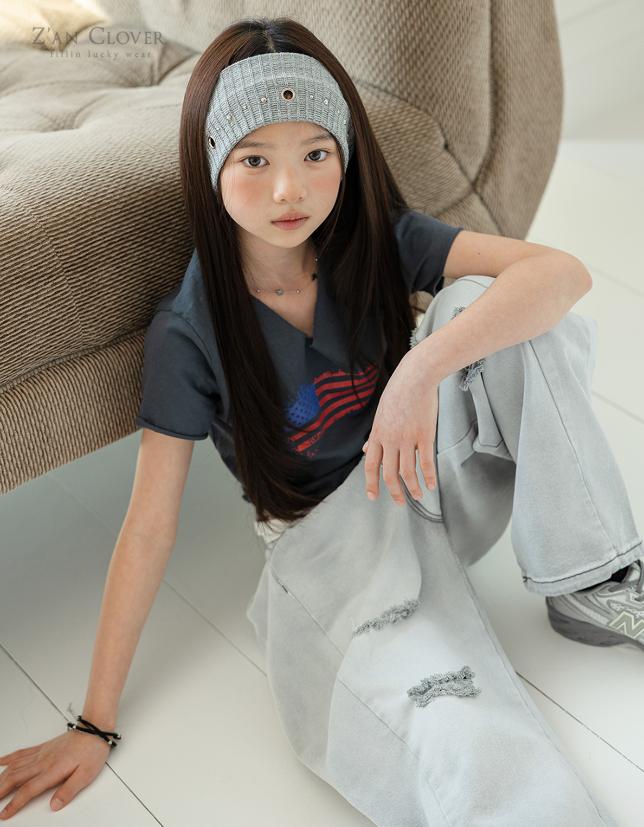 Zan Clover - Korean Children Fashion - #toddlerclothing - USA Flag Crop Tee - 12