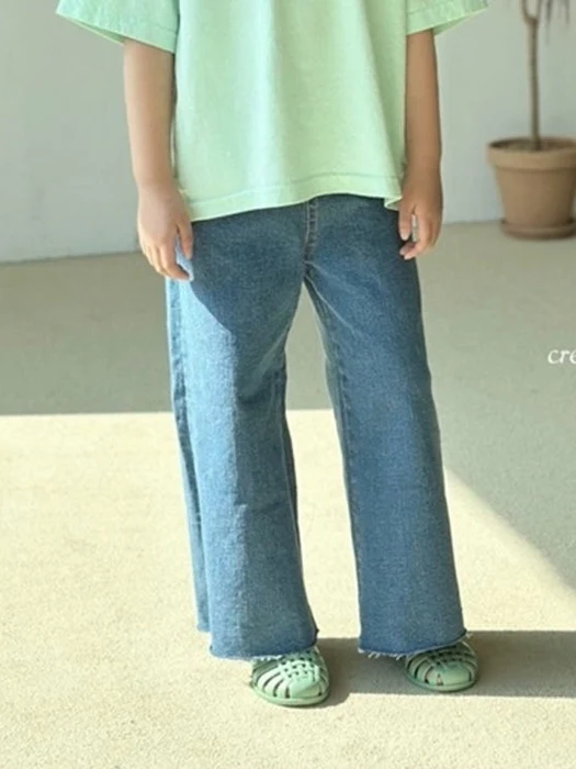 Hem Cut Wide Denim Pants Hem Cut Wide Denim Pants