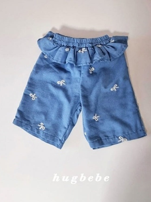 Ribbon Embroidery Frill Denim Pants
