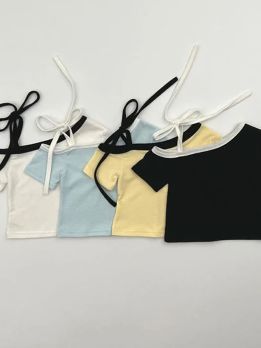Ribbon Unbalanced Shoulder Tee Ribbon Unbalanced Shoulder Tee