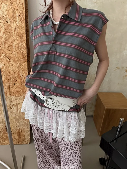 Multi-Stripe Collar Sleeveless Top