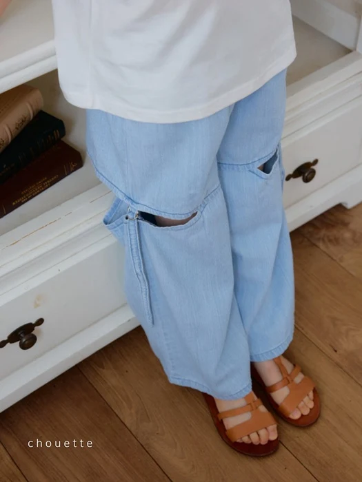 Slit Denim Wide Pants
