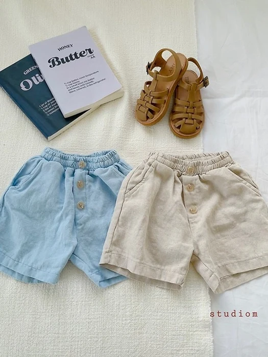 Linen Button Shorts